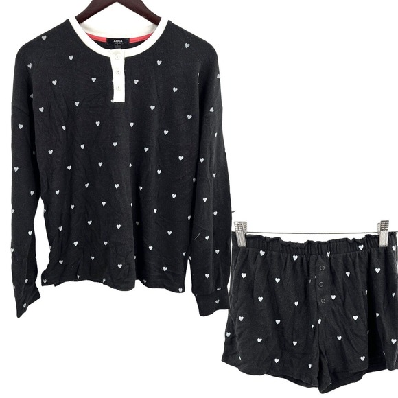 Aqua Slate Pajama Set All Over Hearts New Size‎ XL - Picture 1 of 5